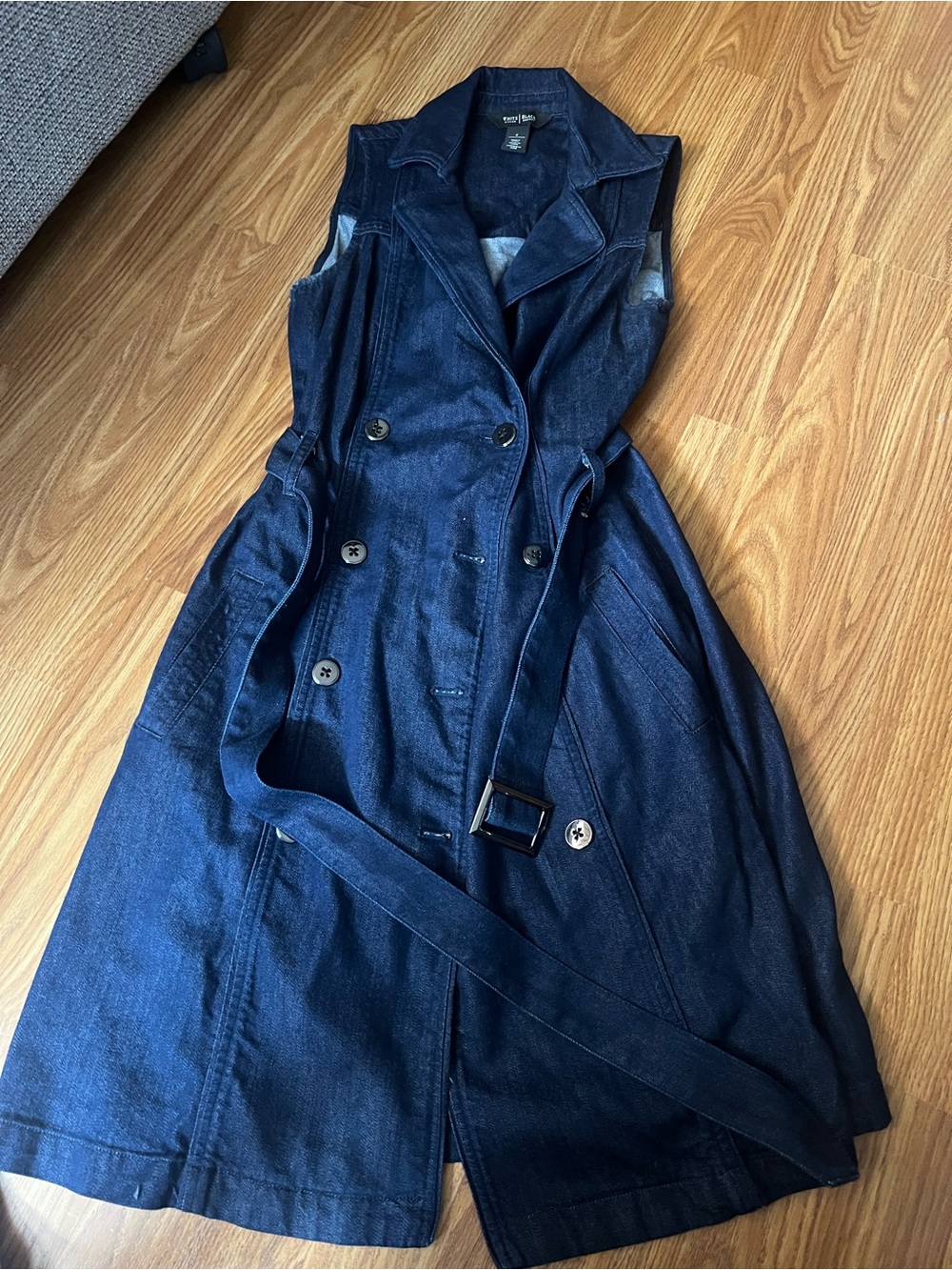 White House Black Market Sleeveless Dark Blue Denim Trench Dress